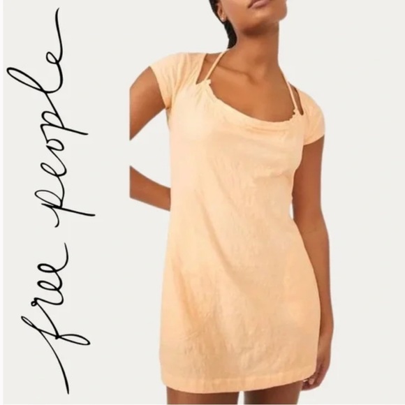 FREE PEOPLE NWT VIVI OPEN BACK YELLOW/PEACH STRETCH DRESS MEDIUM - Picture 1 of 6